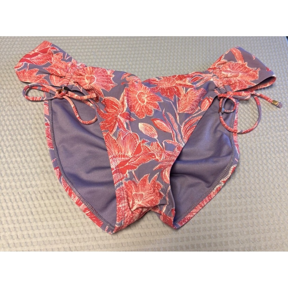 Time And Tru Women's Low Rise Floral Cheeky Swim Bottom SZ XL Pink Purple Ties